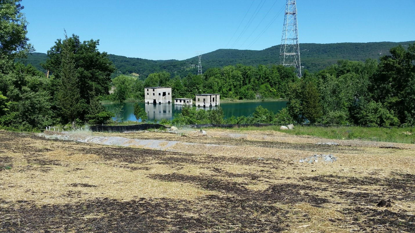 Quarry Pond and former quarry structures from Con Edison Retained Parcel 2 Looking West